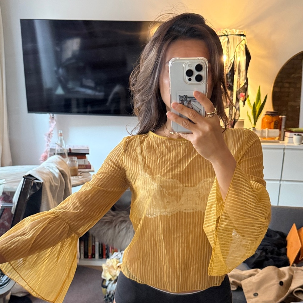 Babaton Mustard Bell Sleeve Blouse